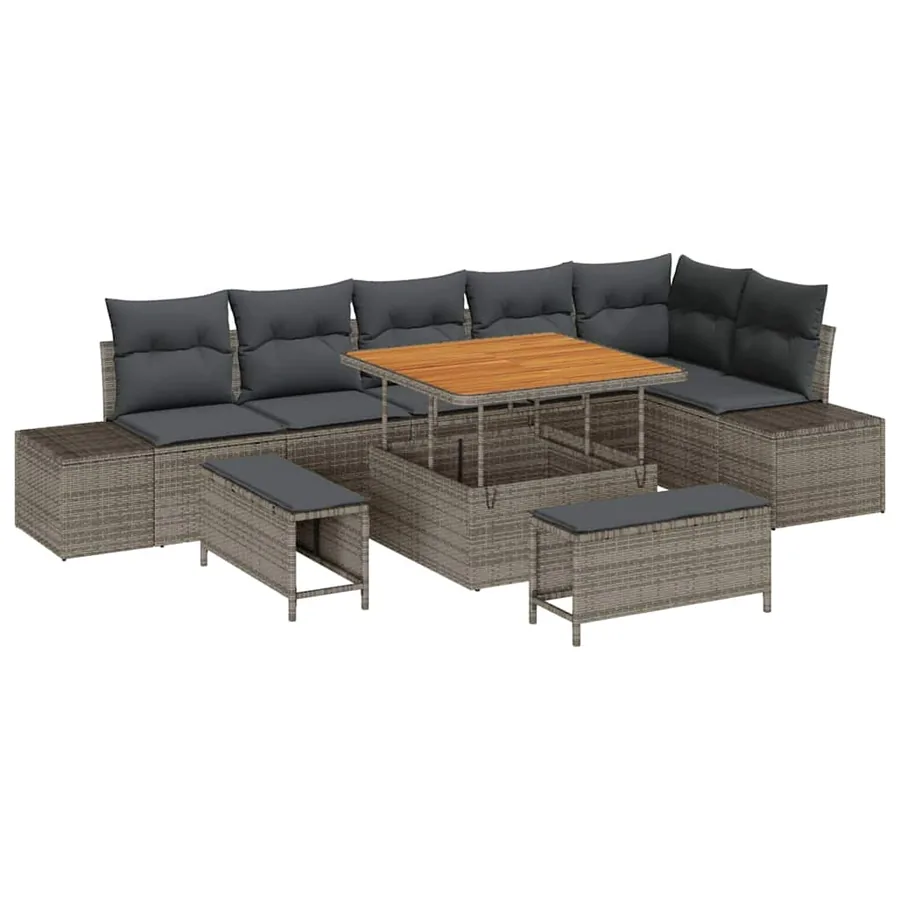 Ensemble de canapé de jardin avec coussin 9 pcs Gris Poly rotin - 2