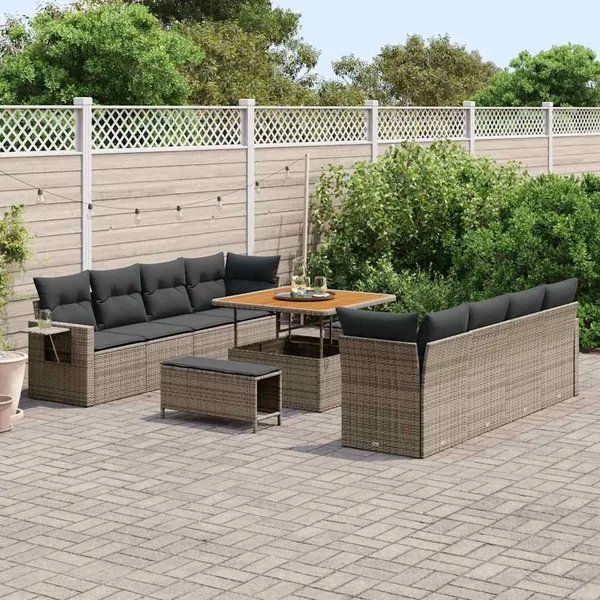 Ensemble de canapé de jardin 11 pcs Gris Poly rotin