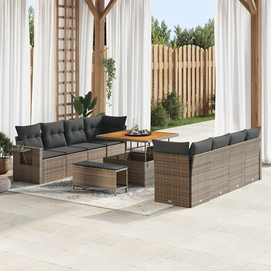 Ensemble de canapé de jardin 11 pcs Gris Poly rotin - 3