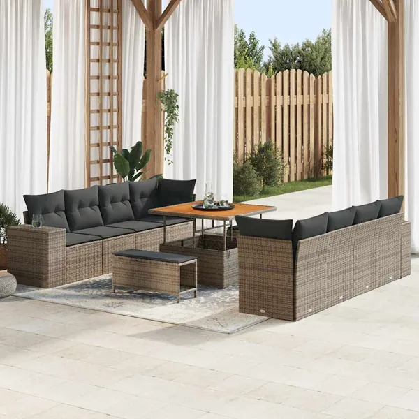 Ensemble de canapé de jardin avec coussin 11 pcs Gris polyrotin