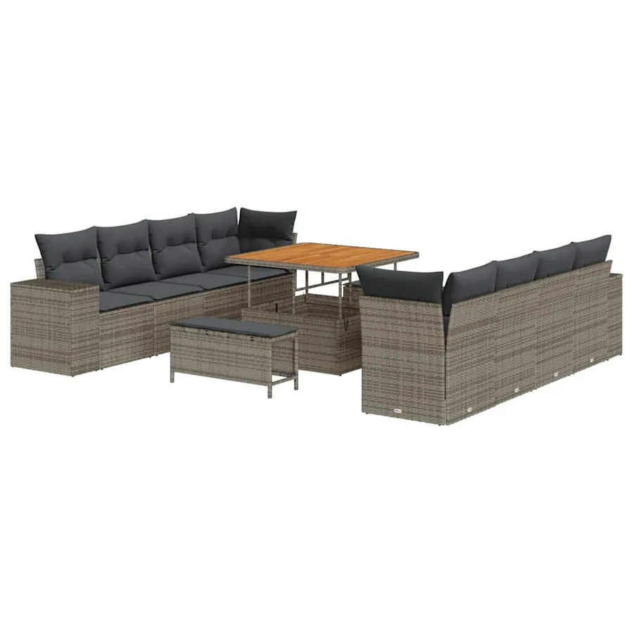 Ensemble de canapé de jardin avec coussin 11 pcs Gris polyrotin - 2