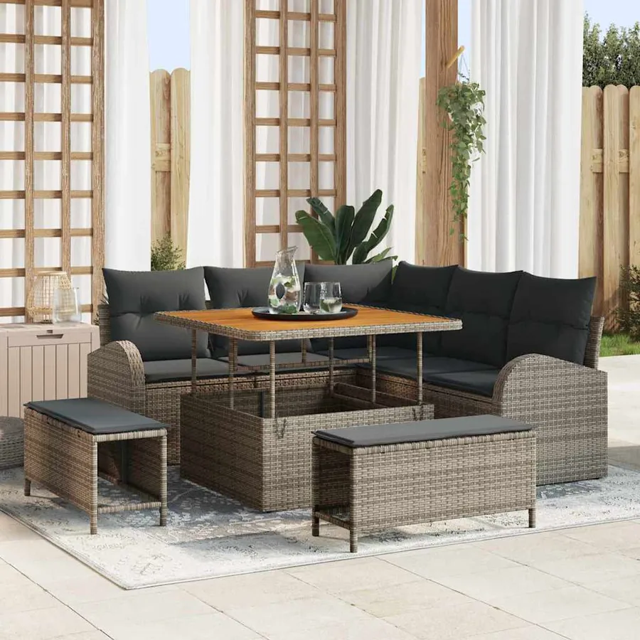 Ensemble de canapé de jardin avec coussin 8 pcs Gris polyrotin