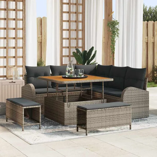 Ensemble de canapé de jardin avec coussin 8 pcs Gris polyrotin