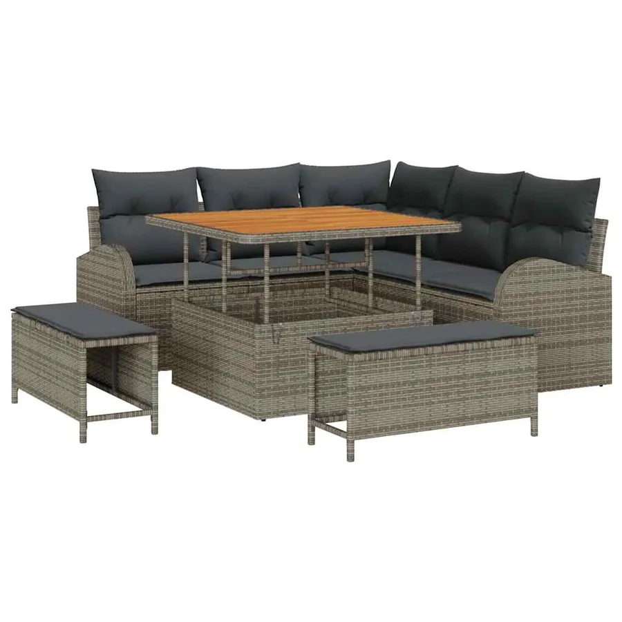 Ensemble de canapé de jardin avec coussin 8 pcs Gris polyrotin - 2