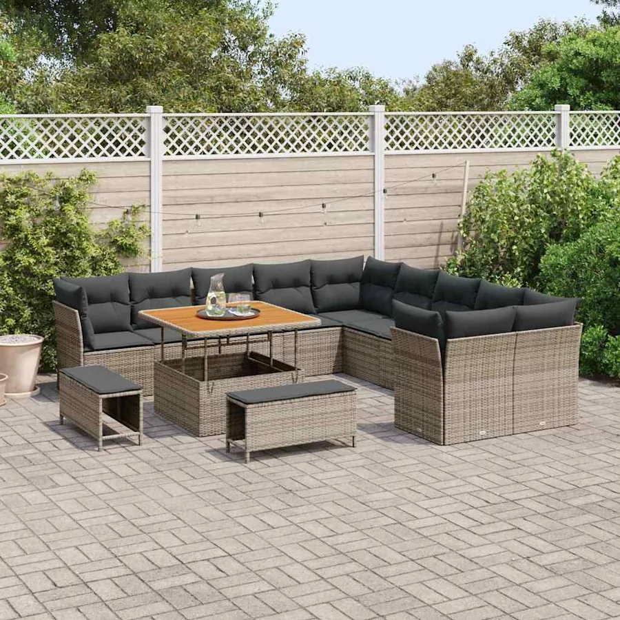 Ensemble de canapé de jardin avec coussin 13 pcs Gris polyrotin - 3