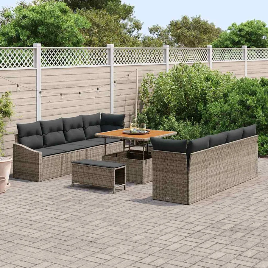 Ensemble de canapé de jardin avec coussin 11 pcs Gris polyrotin - 3