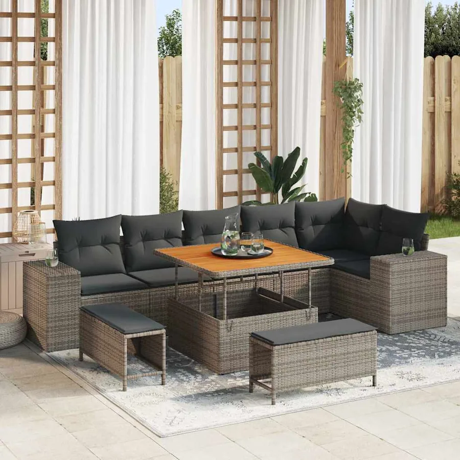 Ensemble de canapé de jardin avec coussin 9 pcs Gris polyrotin