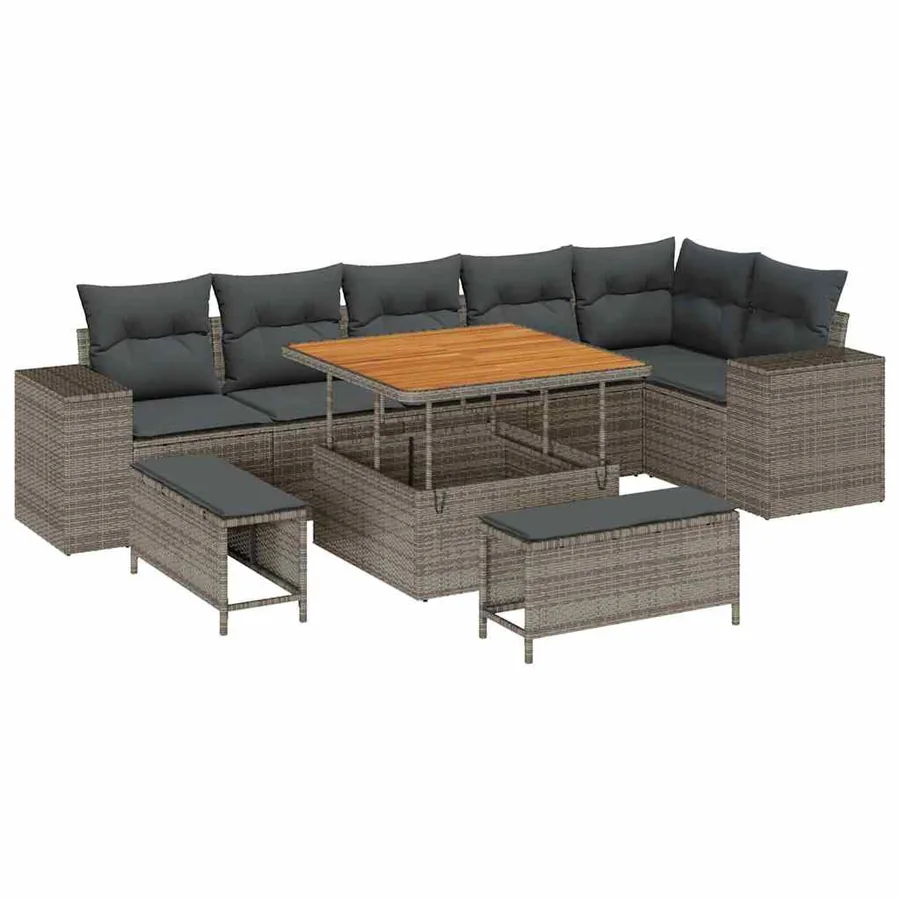 Ensemble de canapé de jardin avec coussin 9 pcs Gris polyrotin - 2