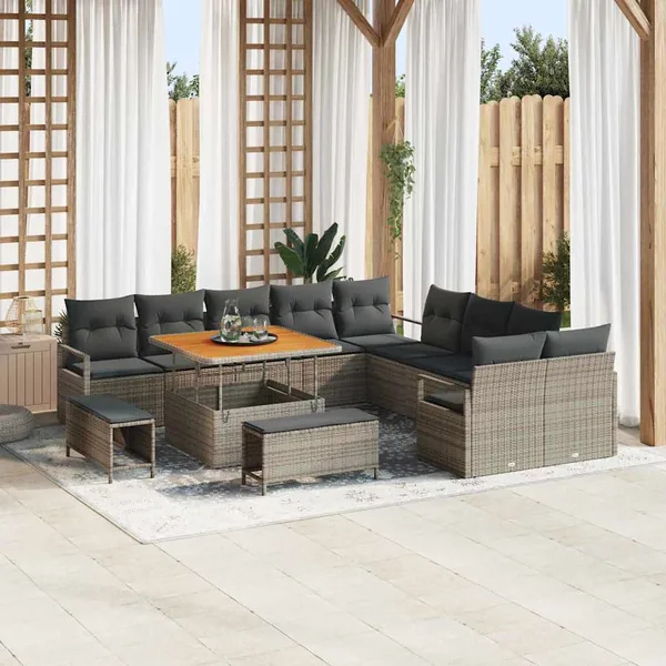 Ensemble de canapé de jardin avec coussin 13 pcs Gris