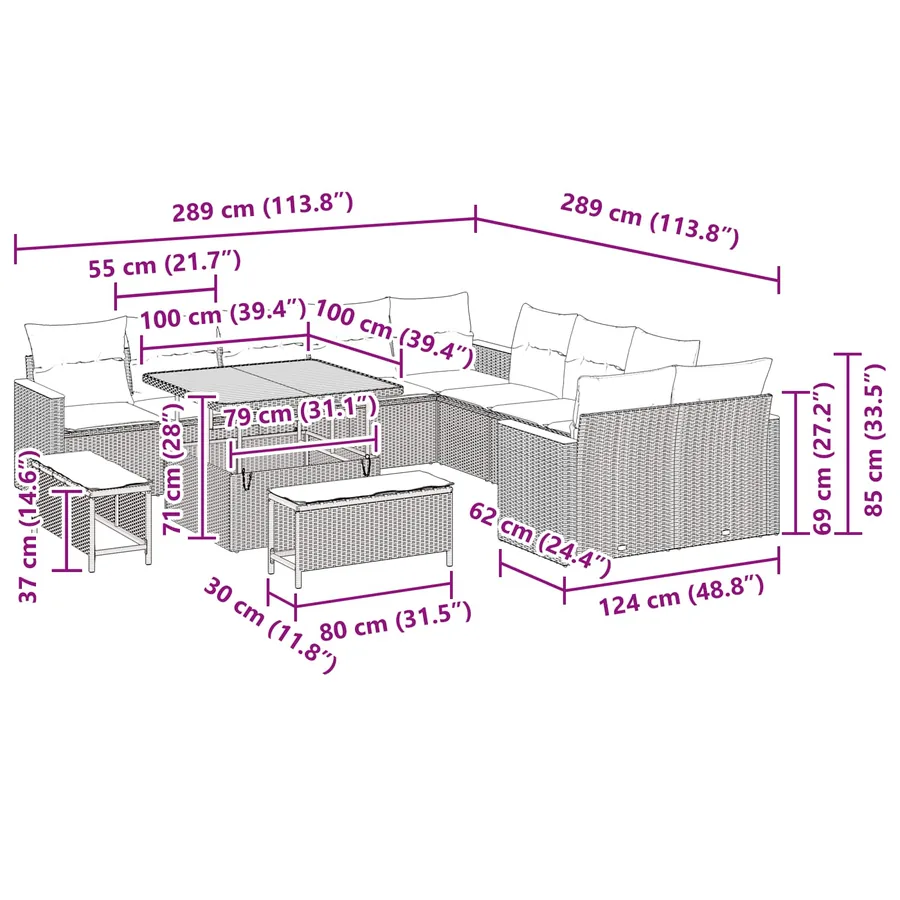 Ensemble de canapé de jardin 13 pcs Gris polyrotin - 12