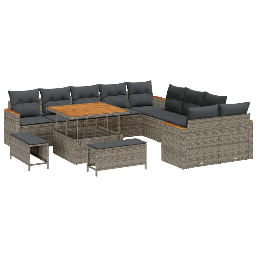 Ensemble de canapé de jardin 13 pcs Gris polyrotin - 2