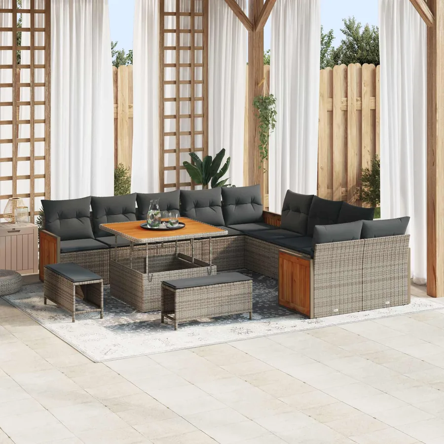 Ensemble de canapé de jardin avec coussin 13 pcs Gris