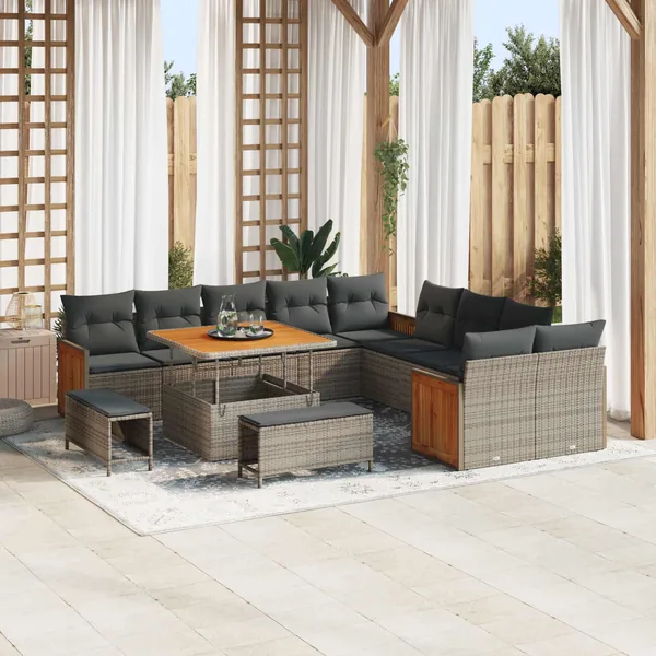 Ensemble de canapé de jardin avec coussin 13 pcs Gris