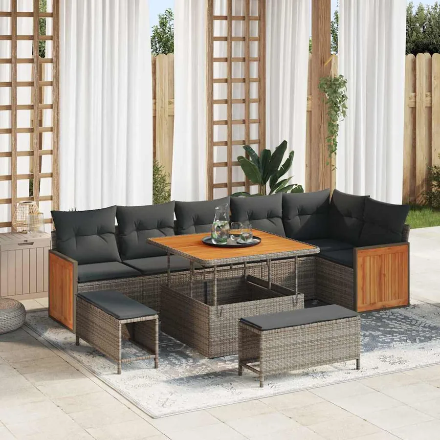 Ensemble de canapé de jardin avec coussin 11 pcs Gris polyrotin