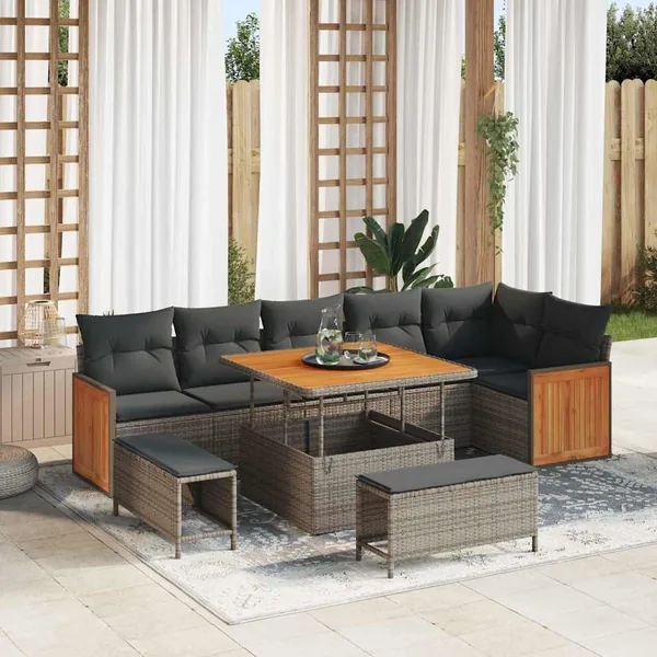 Ensemble de canapé de jardin avec coussin 11 pcs Gris polyrotin