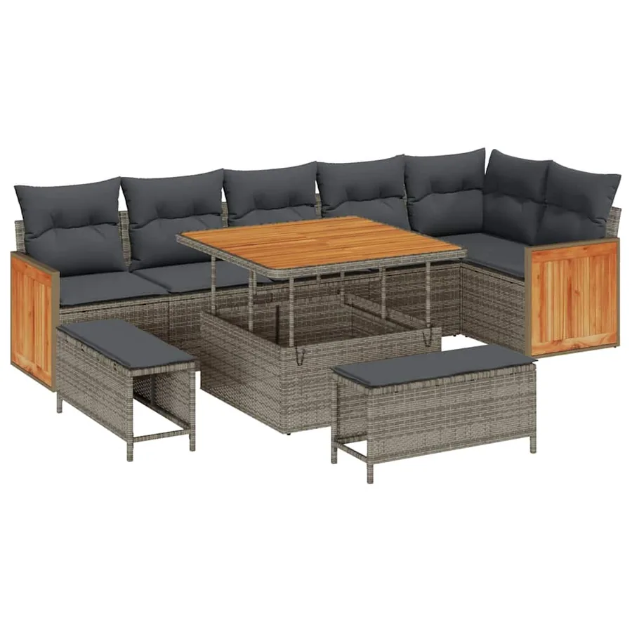 Ensemble de canapé de jardin avec coussin 11 pcs Gris polyrotin - 2