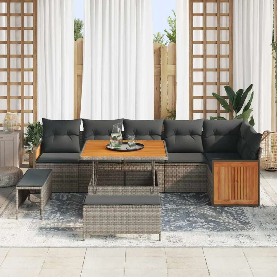 Ensemble de canapé de jardin avec coussin 11 pcs Gris polyrotin - 3