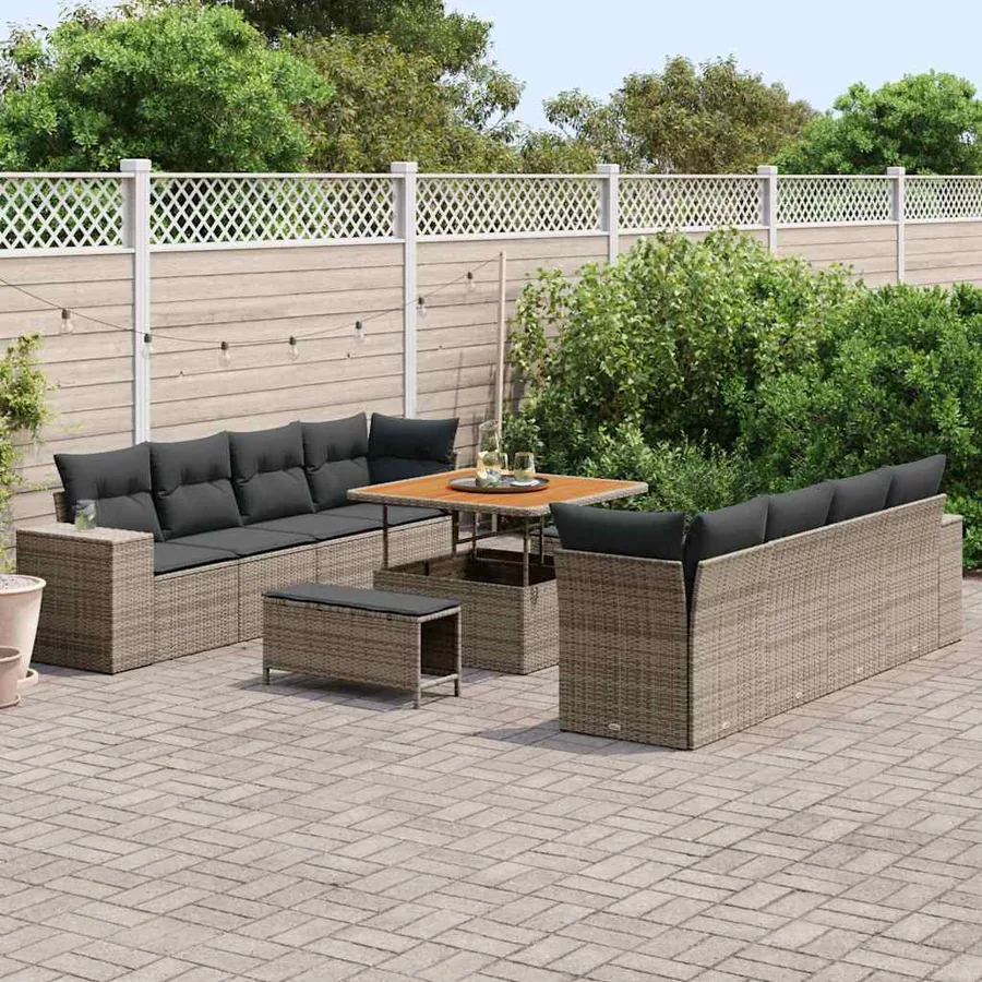 Ensemble de canapé de jardin avec coussin 11 pcs Gris polyrotin - 3