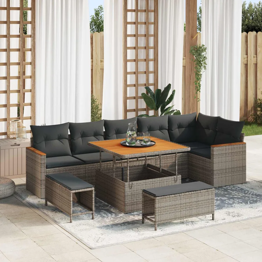Ensemble de canapé de jardin 9 pcs Gris polyrotin