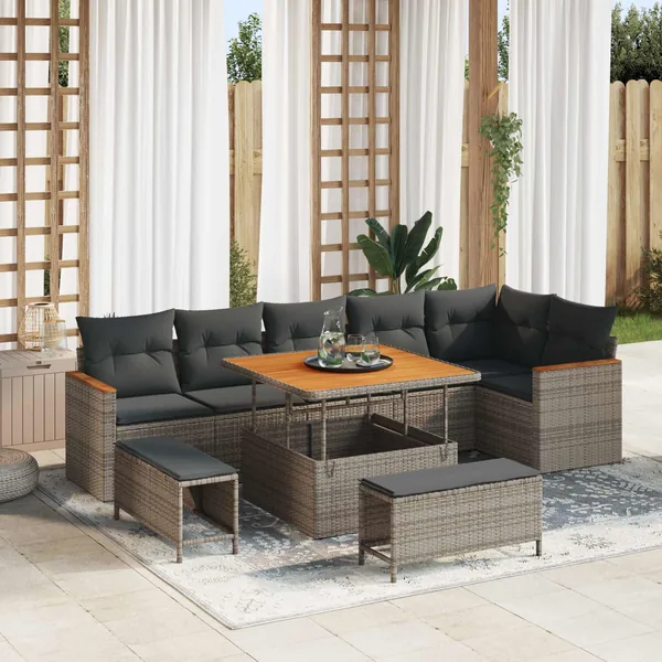 Ensemble de canapé de jardin 9 pcs Gris polyrotin