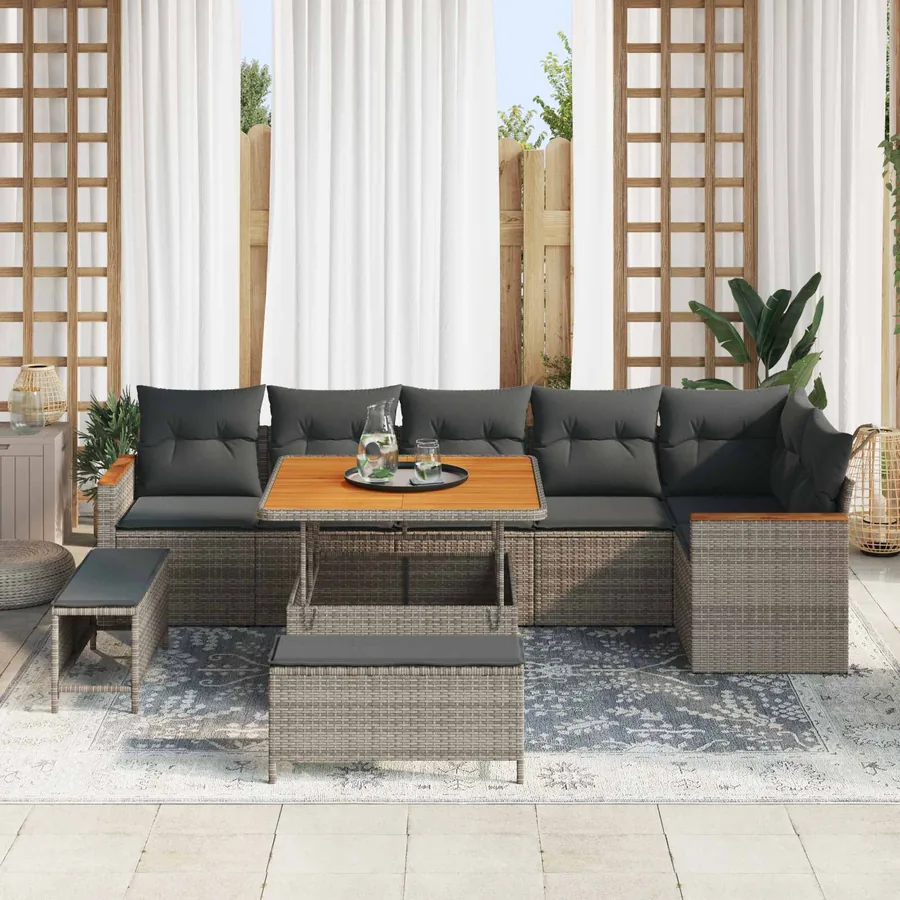 Ensemble de canapé de jardin 9 pcs Gris polyrotin - 3