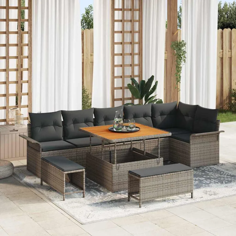 Ensemble de canapé de jardin avec coussin 9 pcs Gris