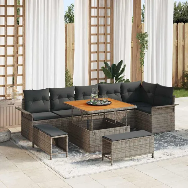 Ensemble de canapé de jardin avec coussin 9 pcs Gris