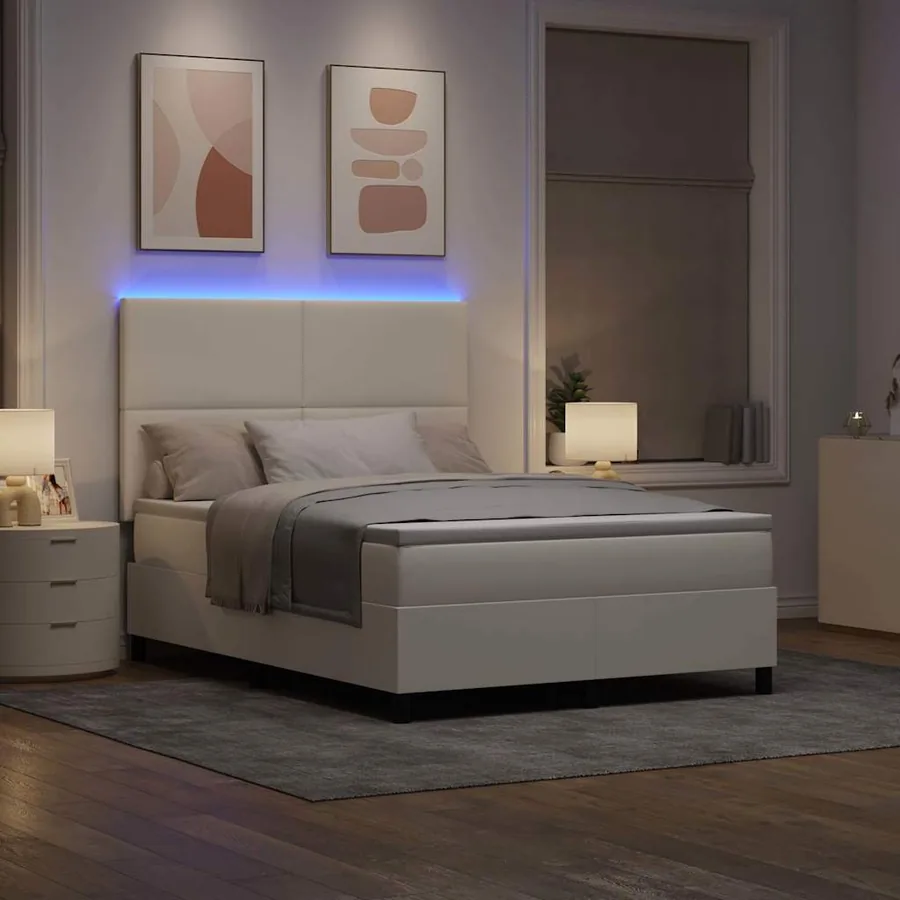 Lit à ressort LED avec tête de lit Crème et Blanc 140 x 190 cm - 5