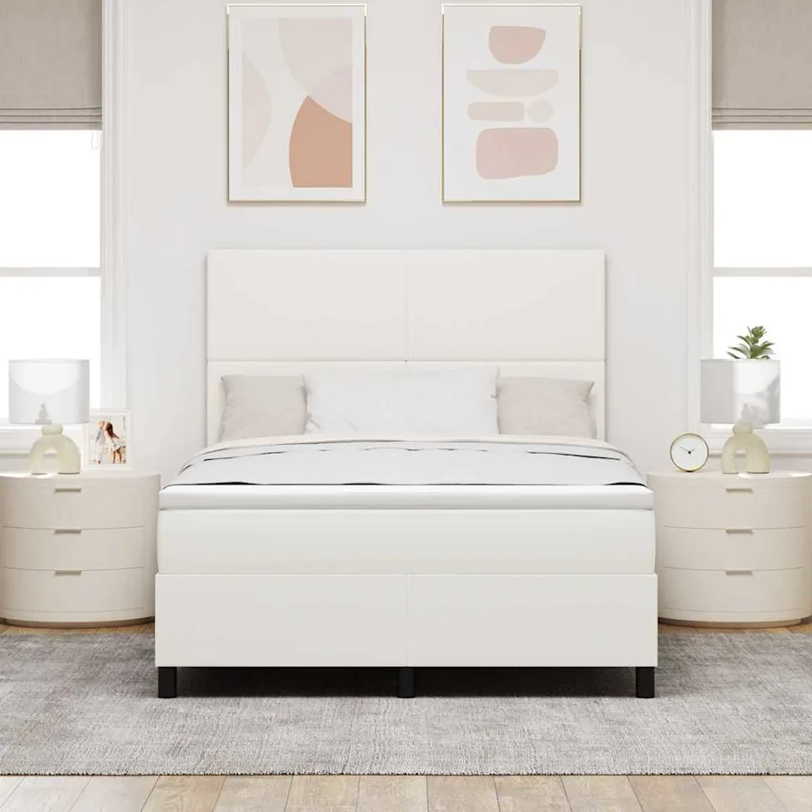 Lit à ressorts avec tête de lit Crème et Blanc 140 x 190 cm - 4