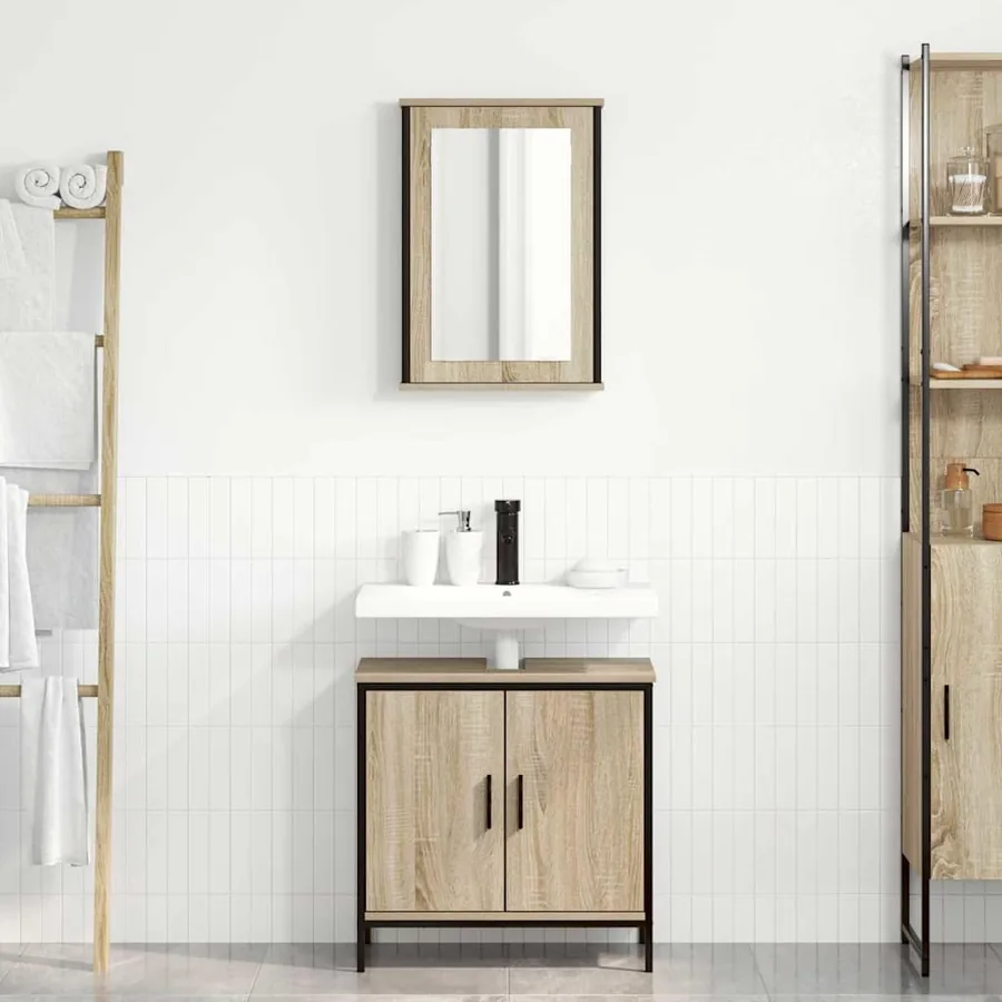 Ensemble de mobilier de salle de bain avec étagère 2 pcs Marron