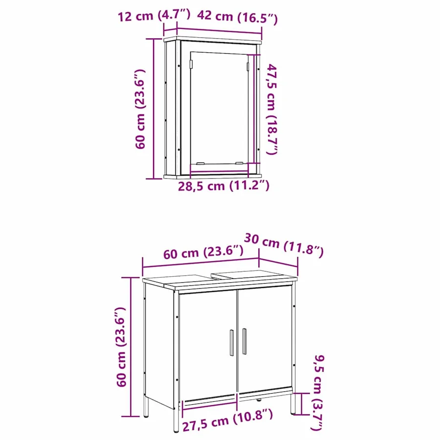 Ensemble de mobilier de salle de bain avec étagère 2 pcs Marron - 13
