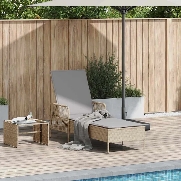 Transat Beige et Gris clair 200 x 55 x 92 cm polyrotin