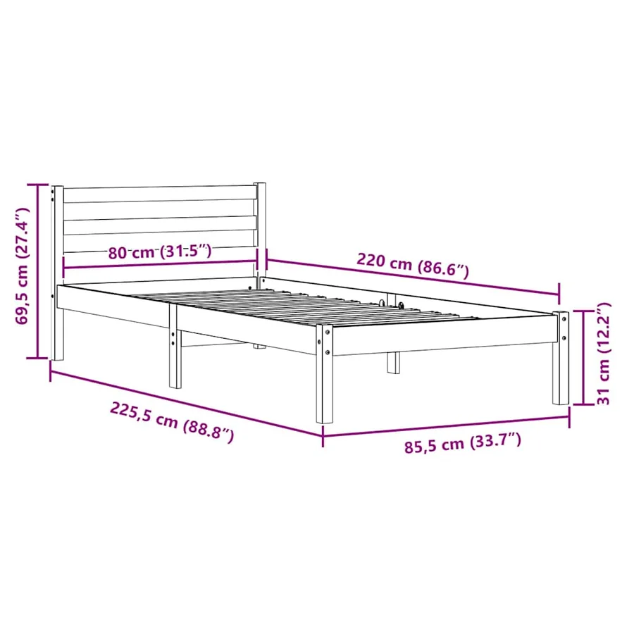 Cadre de lit Marron 225,5 x 85,5 x 69,5 cm Bois de Pin Massif - 9