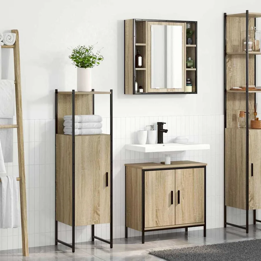 Ensemble de mobilier de salle de bain avec étagère 3 pcs Marron