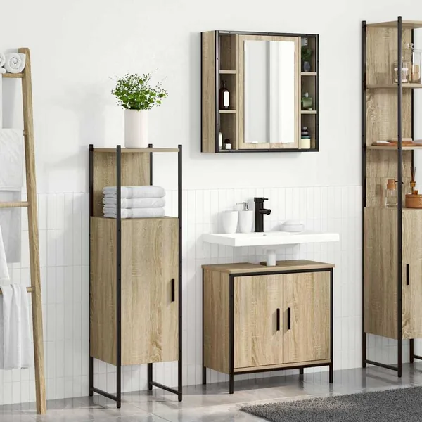 Ensemble de mobilier de salle de bain avec étagère 3 pcs Marron