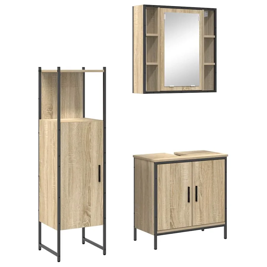 Ensemble de mobilier de salle de bain avec étagère 3 pcs Marron - 2