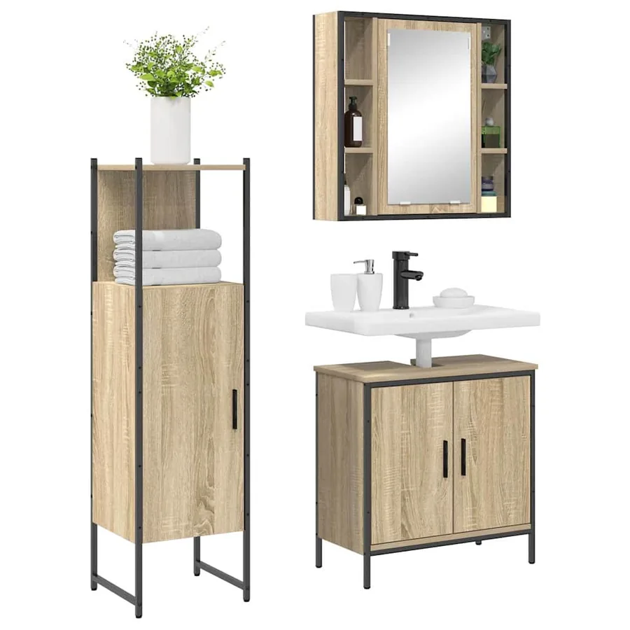 Ensemble de mobilier de salle de bain avec étagère 3 pcs Marron - 3