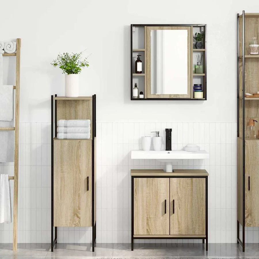 Ensemble de mobilier de salle de bain avec étagère 3 pcs Marron - 4
