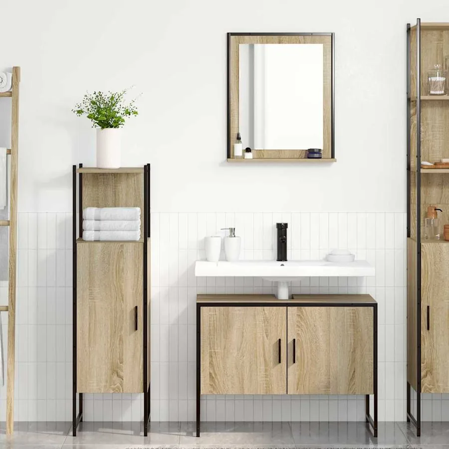 Ensemble de mobilier de salle de bain avec étagère 3 pcs Marron