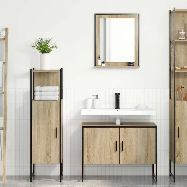 Ensemble de mobilier de salle de bain avec étagère 3 pcs Marron