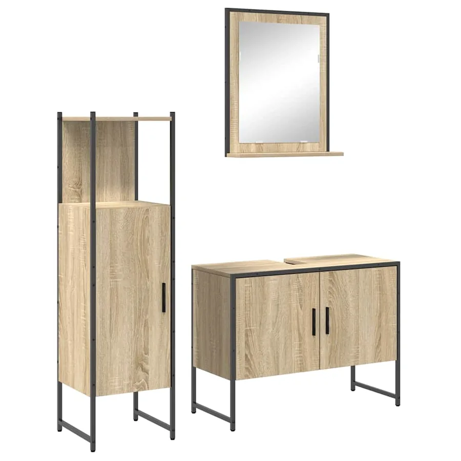 Ensemble de mobilier de salle de bain avec étagère 3 pcs Marron - 2