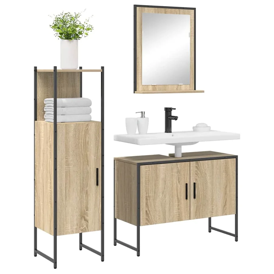 Ensemble de mobilier de salle de bain avec étagère 3 pcs Marron - 3