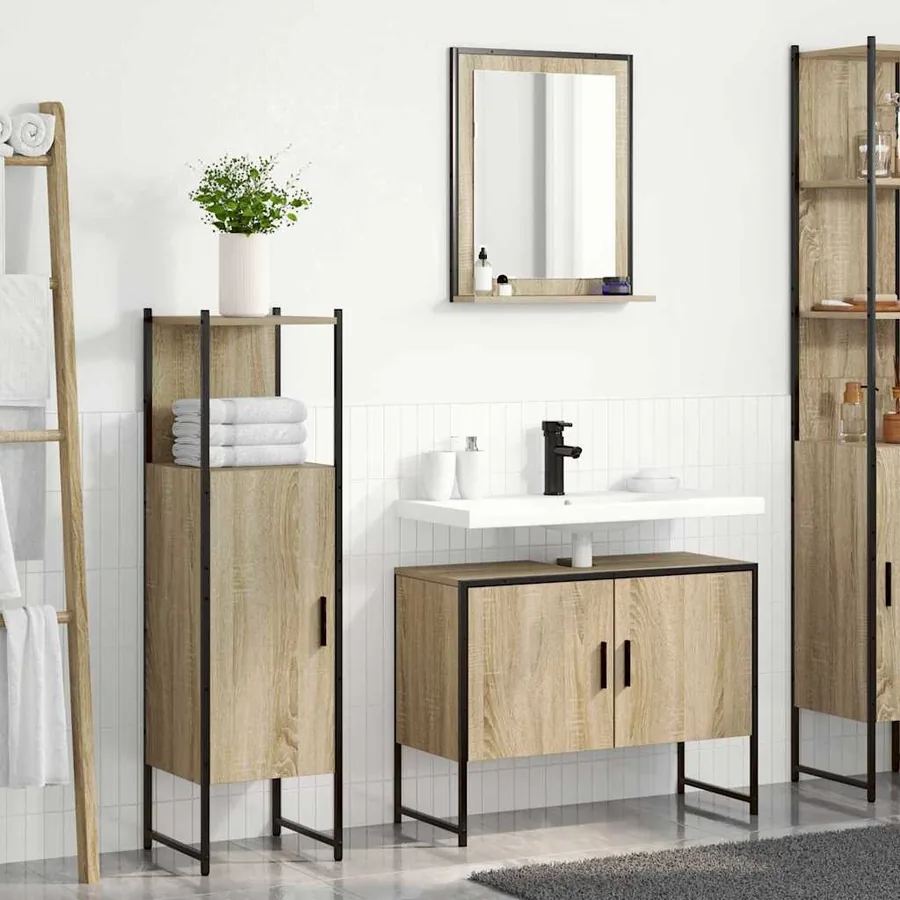 Ensemble de mobilier de salle de bain avec étagère 3 pcs Marron - 4
