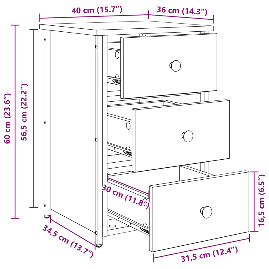 Cabinet de chevet 2 pc Marron 40 x 36 x 60 cm - 14