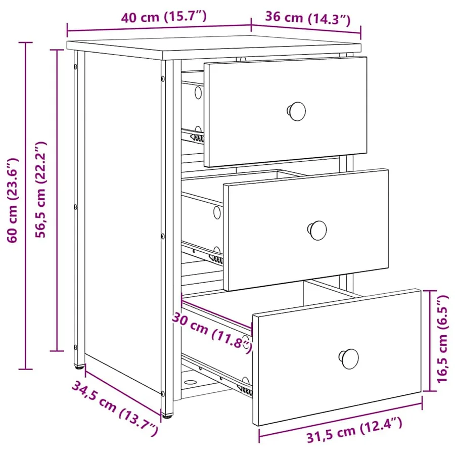 Cabinet de chevet 2 pc Marron 40 x 36 x 60 cm - 15