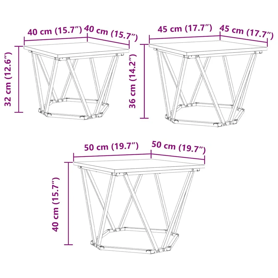 Table basse 3 pcs Gris Sonoma Bois d'ingénierie et acier - 11