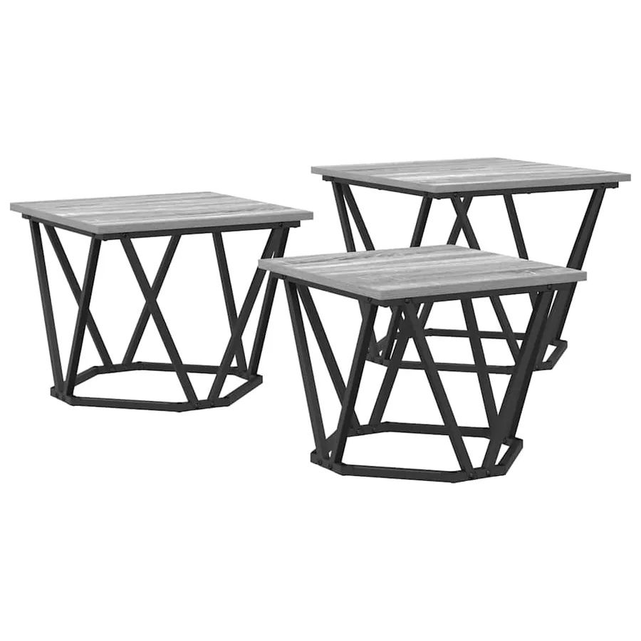 Table basse 3 pcs Gris Sonoma Bois d'ingénierie et acier - 7