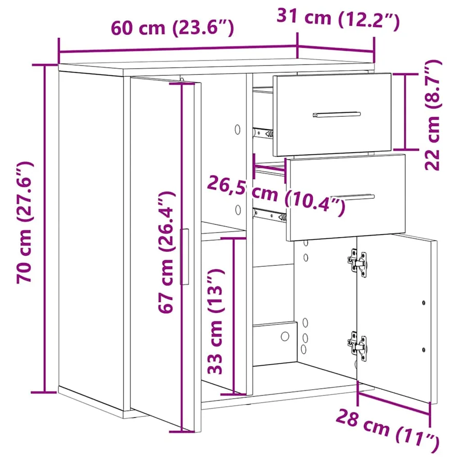 Buffet Chêne artisanal 60 x 31 x 70 cm Bois d'ingénierie - 12
