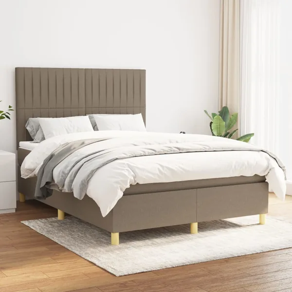 Sommier à lattes de lit avec matelas Taupe 140x190 cm Tissu