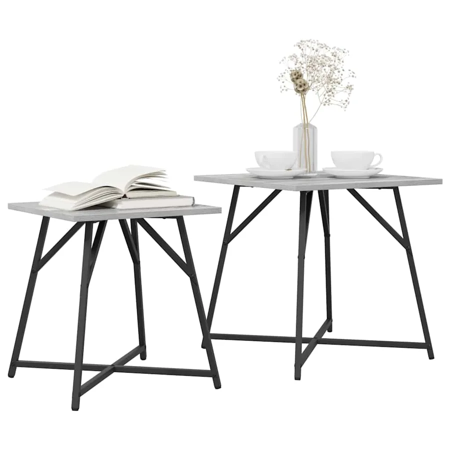 Ensemble de tables d'appoint 2 pcs Gris Sonoma et noir - 3